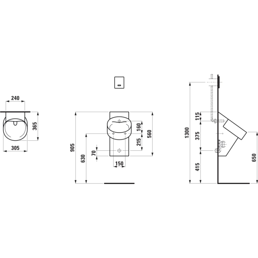 LAUFEN H8402857160001 - Pisuar VAL, stražnji dovod, stražnji odvod, keramika/mat crna