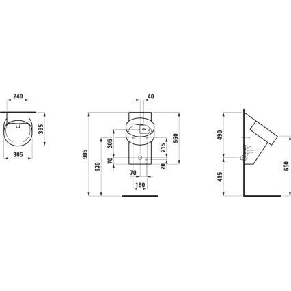 LAUFEN H8402867160001 - Pisoar s senzorom VAL 230V, stražnji dovod, stražnji odvod, keramika/mat crna