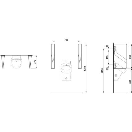 LAUFEN H8472800200001 - Pregrada za pisoar VAL 69x37 cm keramika/sjajna crna