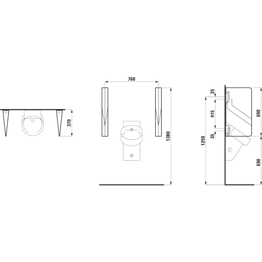 LAUFEN H8472800200001 - Pregrada za pisoar VAL 69x37 cm keramika/sjajna crna
