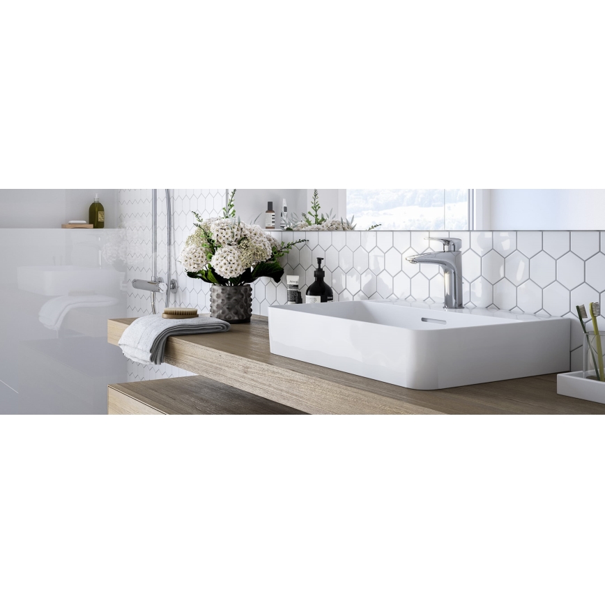 LAUFEN HF500701100000 - Miješalica za umivaonik + gornji dio sifona s preljevom LAURIN 16,2 cm sjajni krom