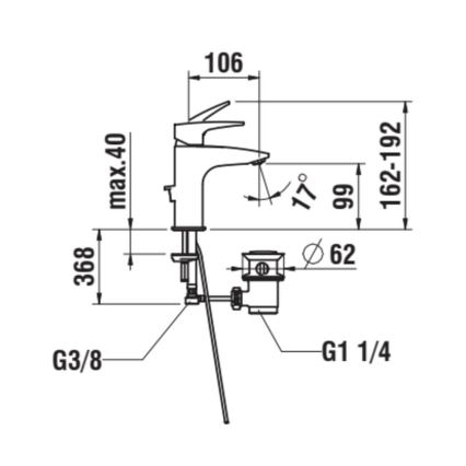 LAUFEN HF500701100000 - Miješalica za umivaonik + gornji dio sifona s preljevom LAURIN 16,2 cm sjajni krom