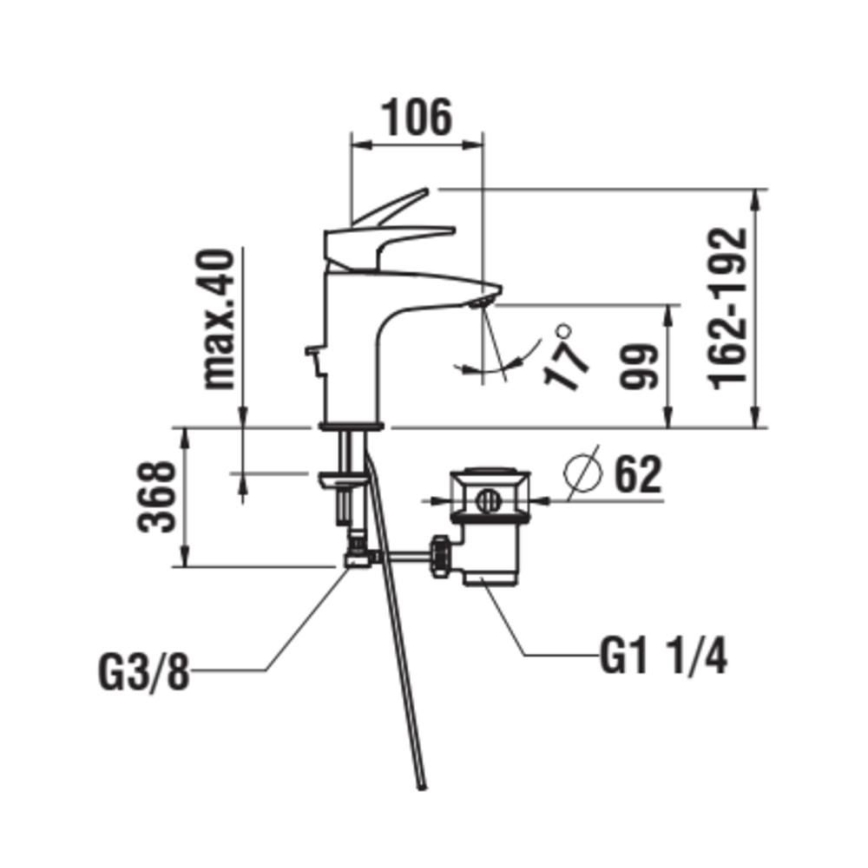 LAUFEN HF500701100000 - Miješalica za umivaonik + gornji dio sifona s preljevom LAURIN 16,2 cm sjajni krom