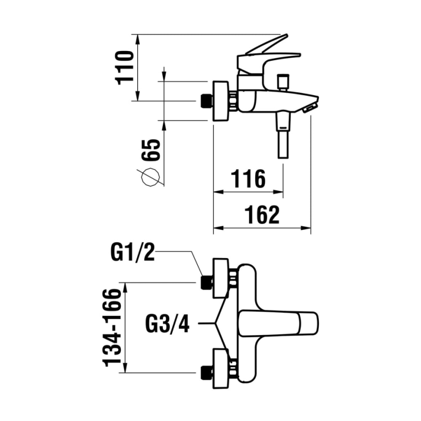 LAUFEN HF500760100600 - Set za kadu s baterijom LAURIN, sjajni krom