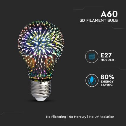 LED 3D Dekorativna žarulja FILAMENT A60 E27/3W/230V 3000K