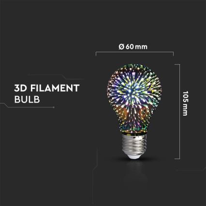 LED 3D Dekorativna žarulja FILAMENT A60 E27/3W/230V 3000K