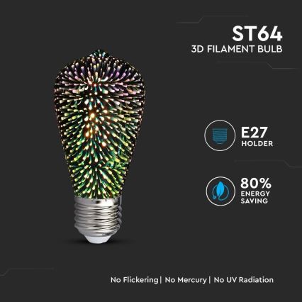 LED 3D Dekorativna žarulja FILAMENT ST64 E27/3W/230V 3000K