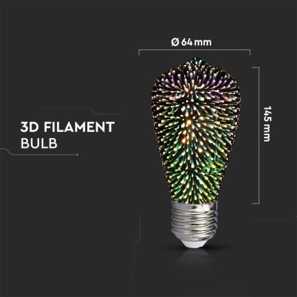 LED 3D Dekorativna žarulja FILAMENT ST64 E27/3W/230V 3000K