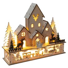 LED Božićna dekoracija LED/2xAA selo drvo