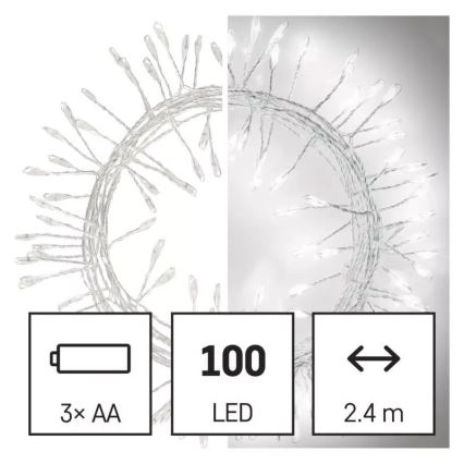 LED Božićne lampice 100xLED/3xAA 2,7 m hladna bijela
