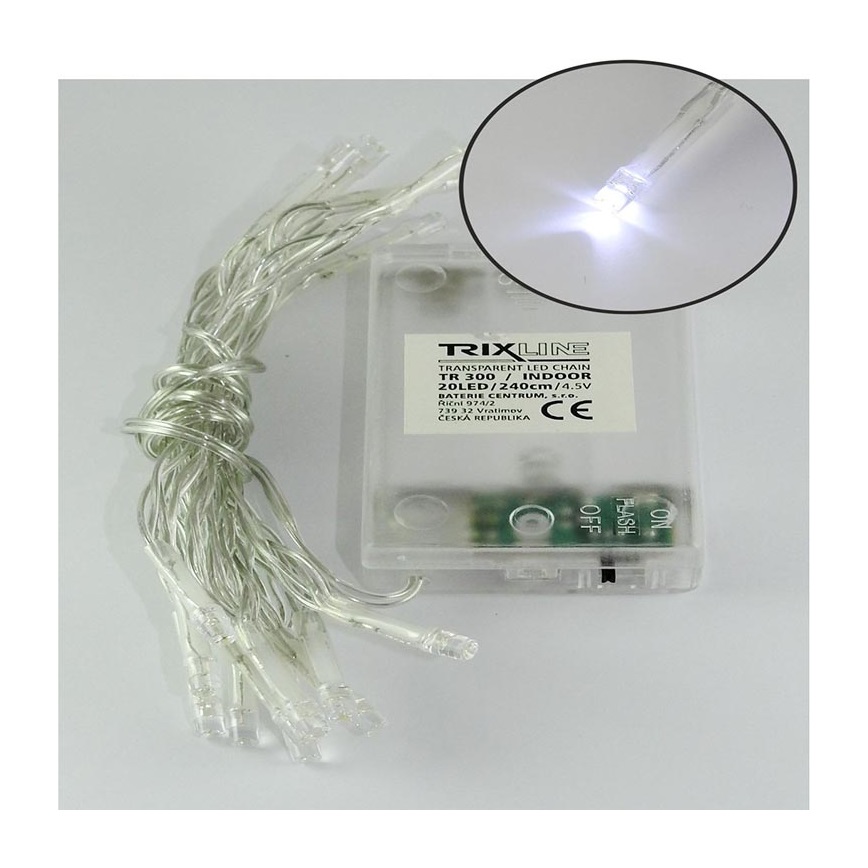 LED Božićne lampice 20xLED/2 funkcije 2,4m hladna bijela