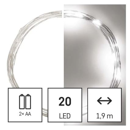 LED Božićne lampice 20xLED/2xAA 2,4m hladna bijela