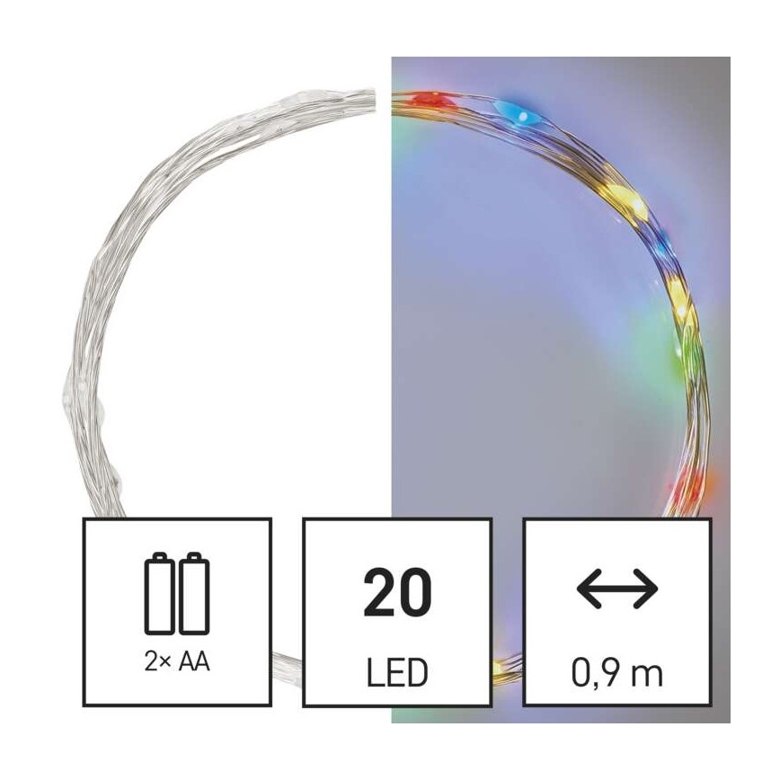 LED Božićne lampice 20xLED/2xAA 2,4m multicolor