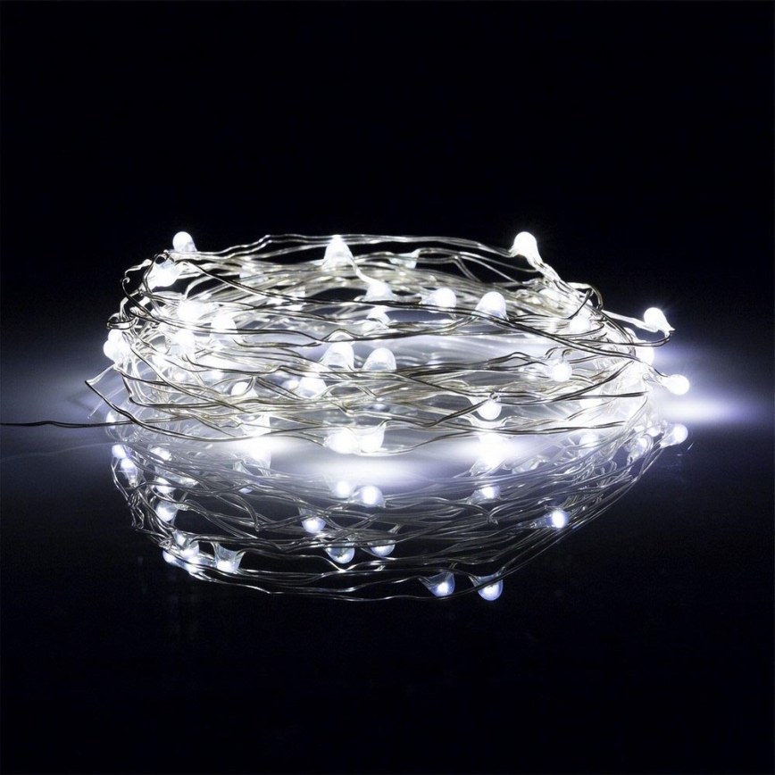 LED Božićne lampice 50xLED/2 funkcije/3xAA 5,4m hladna bijela