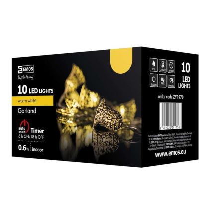 LED Božićne lampice CHAIN 10xLED 1,65m topla bijela