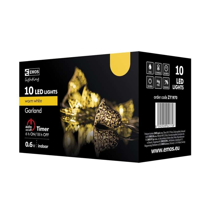LED Božićne lampice CHAIN 10xLED 1,65m topla bijela