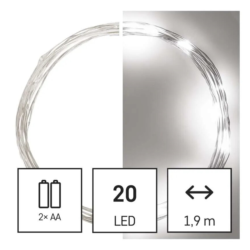 LED Božićni lanac 20xLED/2xAA 2,4m hladno bijela