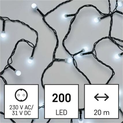 LED božićni niz 200xLED/8 funkcija 20m IP44 hladna bijela