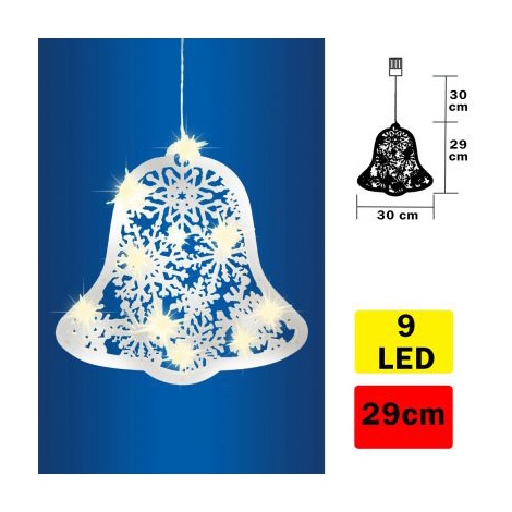 LED Božićni ukras za prozor zvončić 9xLED/2xAA