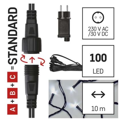 LED Božićni vanjski lanac 100xLED/15m IP44 hladno bijela