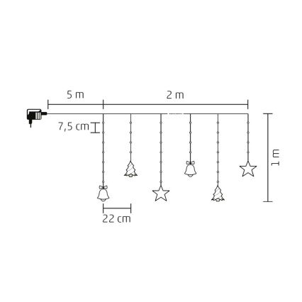 LED božićni vanjski lanac 186xLED 7m IP44 hladno bijela