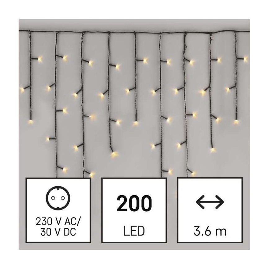 LED Božićni vanjski lanac 200xLED/8 načina 8,6m IP44 topla bijela
