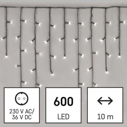 LED božićni vanjski lanac 600xLED/8 modova 15m IP44 hladno bijela