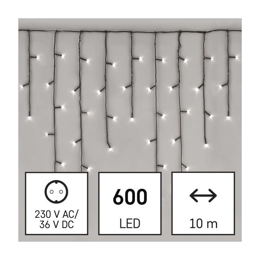 LED božićni vanjski lanac 600xLED/8 modova 15m IP44 hladno bijela