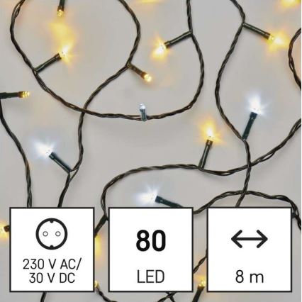 LED Božićni vanjski lanac 80xLED/2 funkcije 13m IP44 topla/hladna bijela