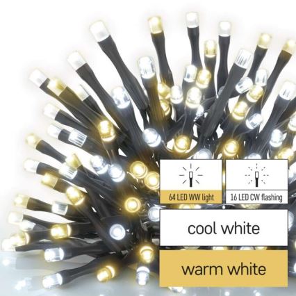 LED Božićni vanjski lanac 80xLED/2 funkcije 13m IP44 topla/hladna bijela