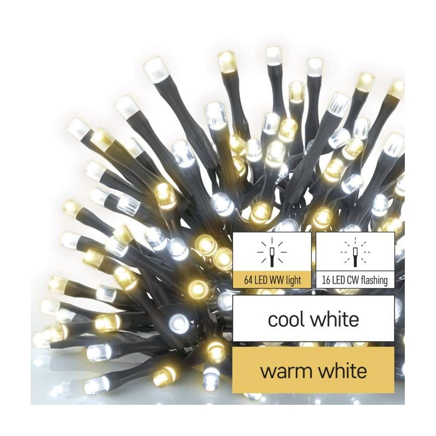 LED Božićni vanjski lanac 80xLED/2 funkcije 13m IP44 topla/hladna bijela