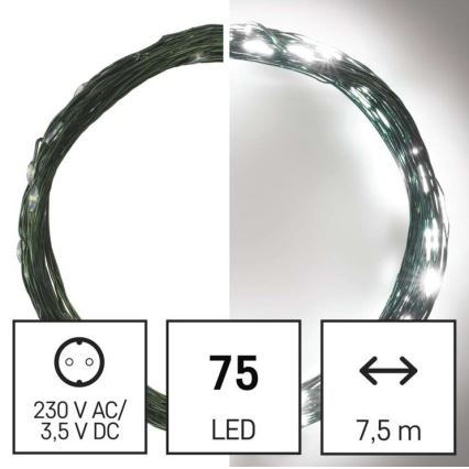 LED božićni vanjski niz 75xLED/12,5m IP44 hladno bijela
