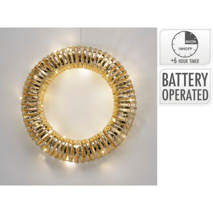 LED Božićni vijenac 30xLED/3xAA pr. 40 cm topla bijela vijenac/zlatna