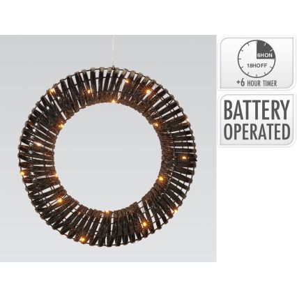 LED Božićni vijenac 30xLED/3xAA Ø 40 cm topla bijela vijenac/crna