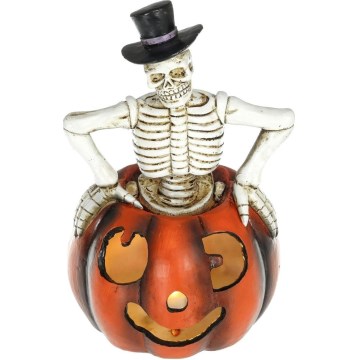 LED Dekoracija HALLOWEEN LED/2xLR44/topla bijela kostur u bundevi smola