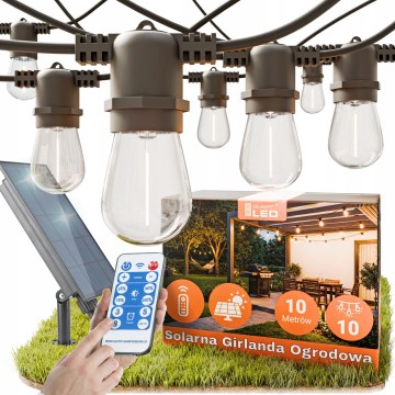 LED dekorativni solarni lanac s mogućnošću prigušivanja 10xE27/0,3W/3/5V USB 2400 mAh 10,62 m IP65 crna + daljinski upravljač