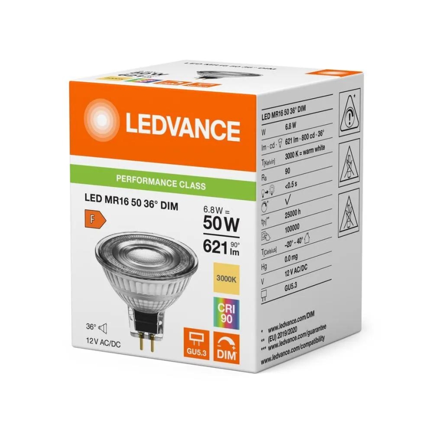 LED dimabilna žarulja MR16 GU5,3/6,8W/12V 3000K 36° CRI 90 - Ledvance