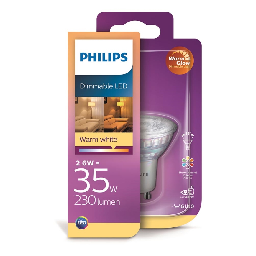 LED Dimabilna žarulja Philips Warm Glow GU10/2,6W/230V 2200K-2700K