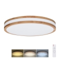LED Dimmabilna stropna svjetiljka WOODY LED/48W/230V 3000-6500K hrast promjer 38 cm + daljinski upravljač