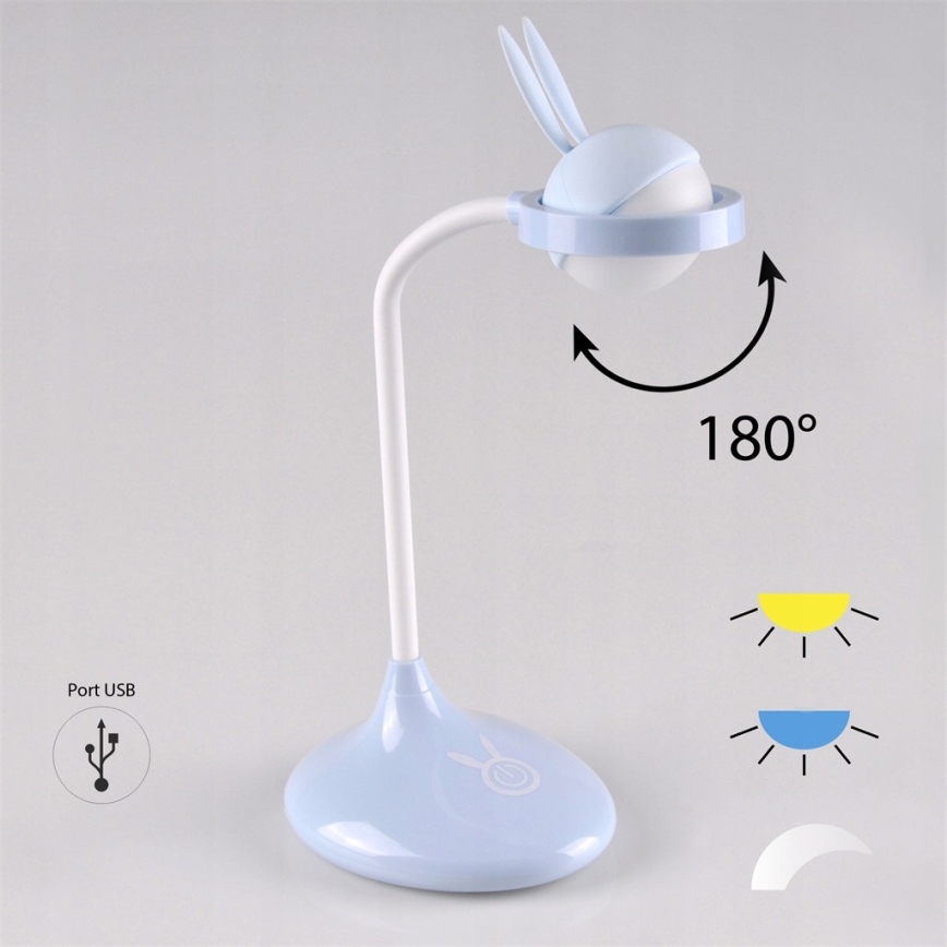 LED Dječja lampica na dodir RABBIT LED/0,4W/5V 3000/6500K plava + USB