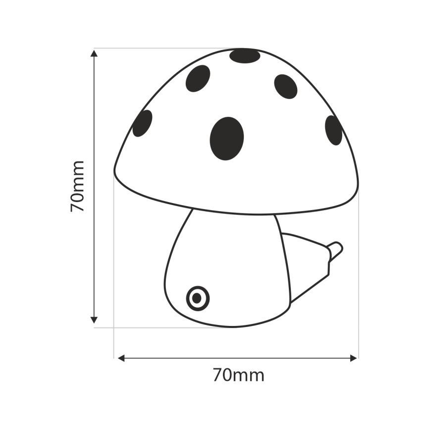 LED dječja noćna svjetiljka sa senzorom sumraka LED/0,5W/230V gljiva