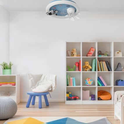 LED dječja stropna svjetiljka s ventilatorom i mogućnošću prigušivanja LED/48W/230V 3000/4000/6000K plava + daljinski upravljač