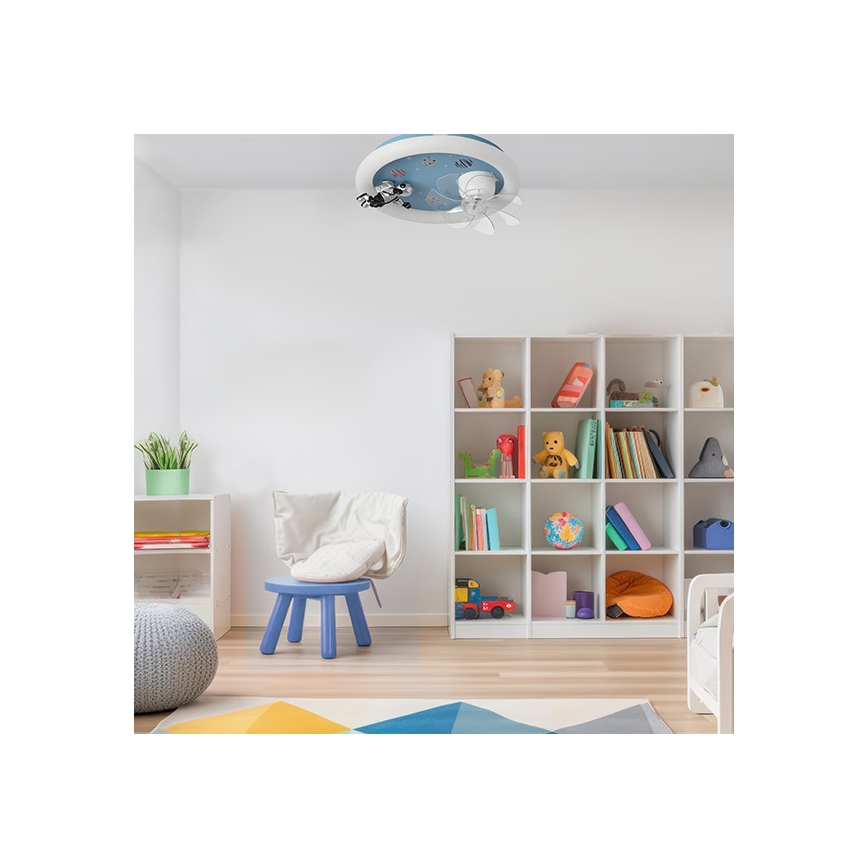 LED dječja stropna svjetiljka s ventilatorom i mogućnošću prigušivanja LED/48W/230V 3000/4000/6000K plava + daljinski upravljač