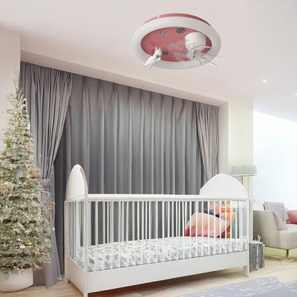 LED dječje stropno svjetlo s prigušivanjem i ventilatorom LED/48W/230V 3000/4000/6000K ružičasto + daljinski upravljač