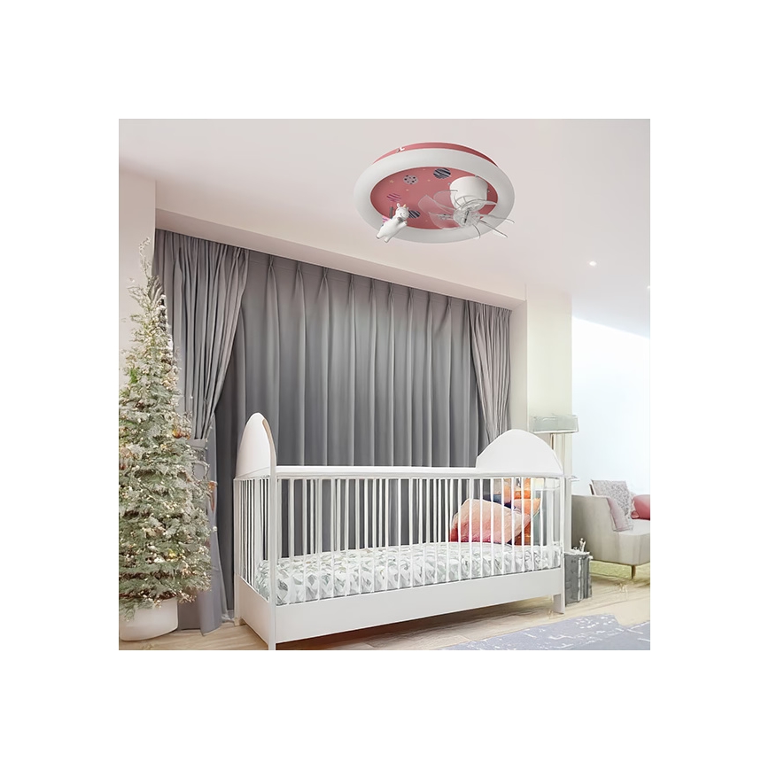 LED dječje stropno svjetlo s prigušivanjem i ventilatorom LED/48W/230V 3000/4000/6000K ružičasto + daljinski upravljač