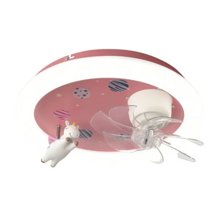 LED dječje stropno svjetlo s prigušivanjem i ventilatorom LED/48W/230V 3000/4000/6000K ružičasto + daljinski upravljač
