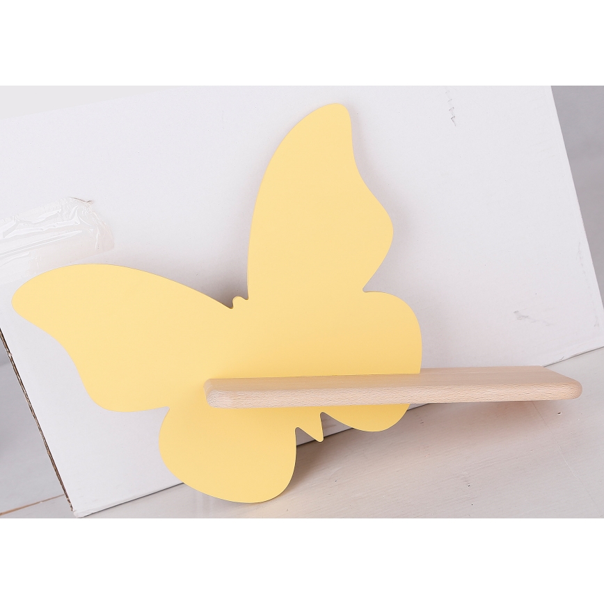 LED Dječja zidna svjetiljka s policom BUTTERFLY LED/5W/230V žuta/drvo