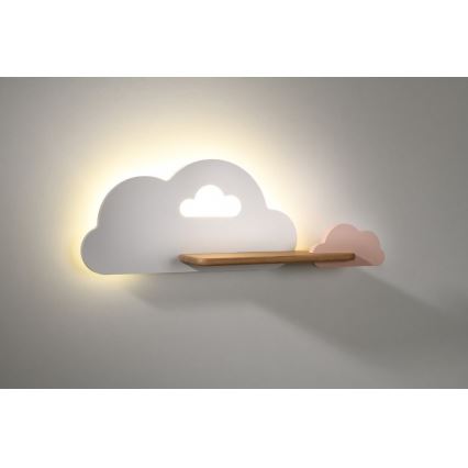 LED Dječja zidna svjetiljka s policom CLOUD LED/5W/230V bijela/ružičasta