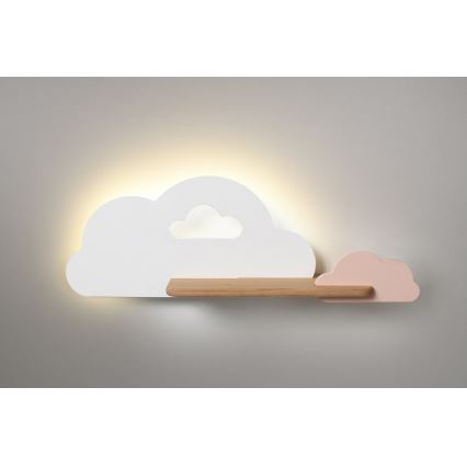 LED Dječja zidna svjetiljka s policom CLOUD LED/5W/230V bijela/ružičasta