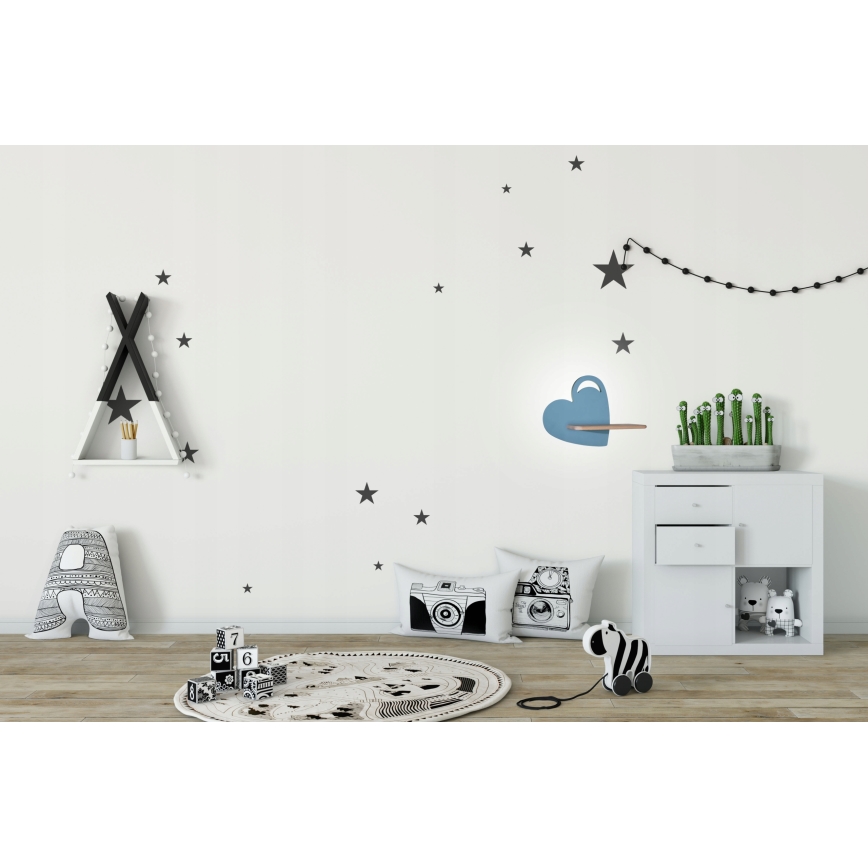 LED Dječja zidna svjetiljka s policom HEART LED/5W/230V plava/drvo